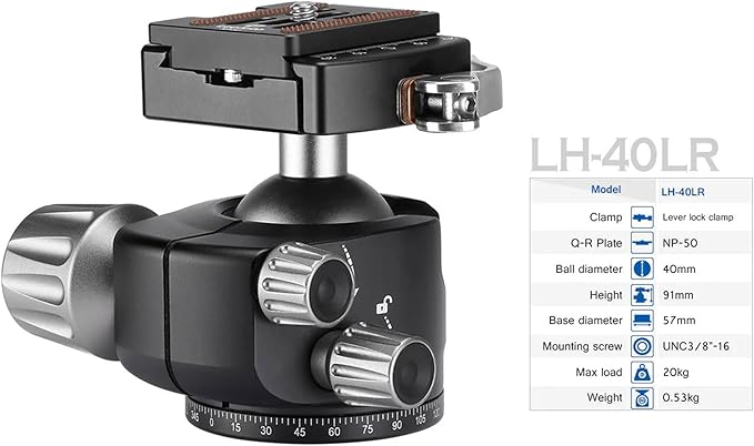 Leofoto Professional Camera Tripod, 63.7" Compact Carbon Fiber Tripod for DSLR Video Camcorder, 5 Leg Sections, 360° Ball Head, Max Load 20KG/44Lb (LS-365CX+LH-40LR)