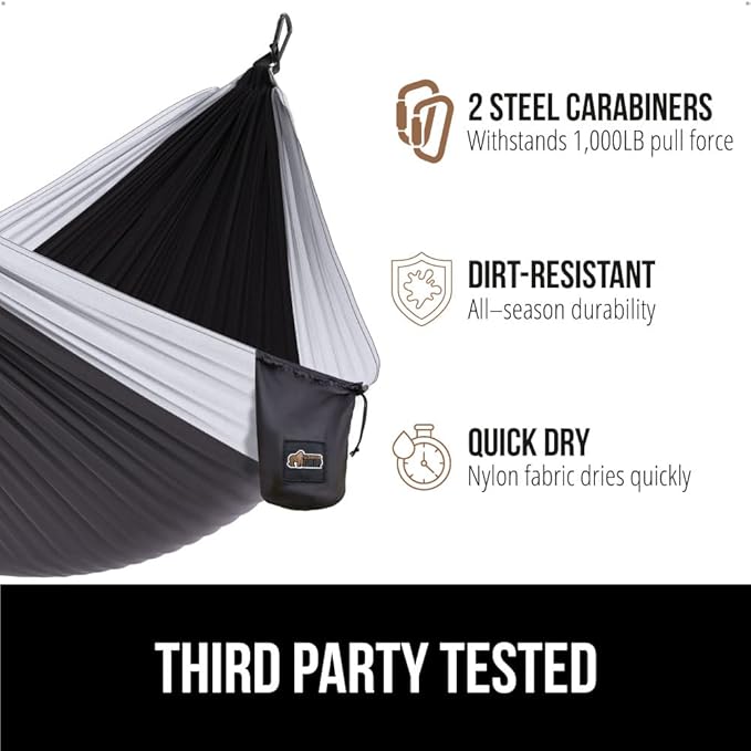 GORILLA GRIP Durable Portable Camping Hammock, Holds 400lbs with Heavy Duty Tree Straps, Comfortable Travel Swing, Camp Hammocks, Easy to Use and Install, Outdoor Essentials, Red, 10x6.5 FT