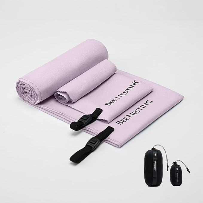 Ultralight Quick Dry Towels in XLarge & Small Sizes with Compact Packable Pocket Microfiber Towel for Backpacking Travel Beach Hiking Swimming Sports & Yoga(Purple 2 Set)