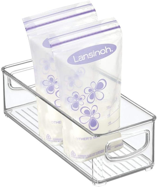mDesign Small Plastic Nursery Storage Container Bins with Handles for Organization in Cabinet, Closet or Cubby Shelves - Organizer for Baby Food, Bibs, Formula - Ligne Collection - Clear