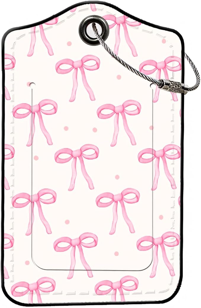 Luggage Tags for Suitcases, 2-Pack PU Leather for Cruise & Travel, Baggage ID Tags with Privacy Cover & Address Card, Durable Metal Ring, Kids Adults Travel Accessories, Blush Bows