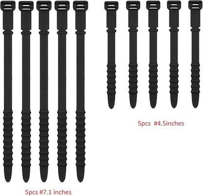Silicone Zip Ties, Reusable Zip Ties, Rubber Cable Ties Straps for Wire Management, Elastic Silicone Ties Cable Organizer for Home Office, Black Cord Ties in Two Sizes 4.5" and 7.1" (5+5 Pcs Black)