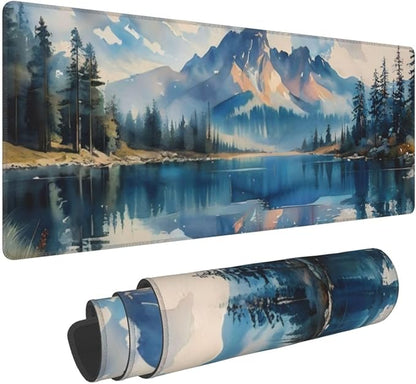 Gaming Mouse Pad, Large Non-Slip Rubber Base Mousepad, Keyboard Mouse Mat, Desk Pad with Stitched Edges, 31.5x11.8inch,Mountain River