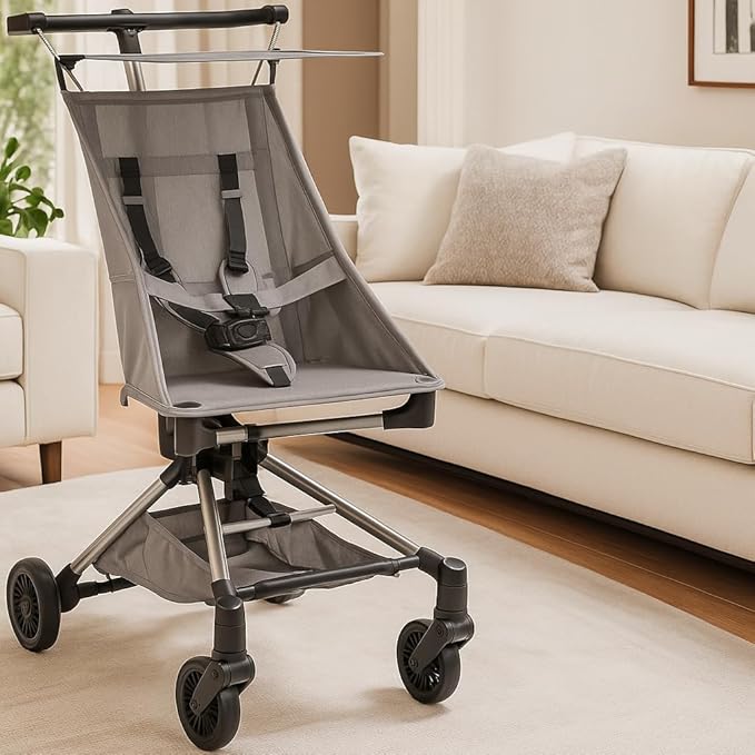 Jojoka Lightweight Stroller for Airplane,Compact Strollers for Travel,Foldable Toddler Pushchair with Carry Bag, Storage Basket, Rear Brakes, Adjustable Awning(Grey)