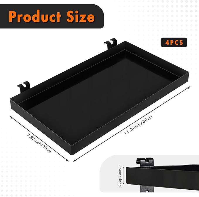 Coume 4 Pcs Grid Panel Display Shelf 11.8 x 7.87 Inch Metal Display Rack Gridwall Shelving Wall Organizer Grid Wall Panels Hanger Accessory for Crafts Room, Garage, Workbench, Office, Retail