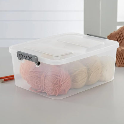 (3 Pack) 12.7 Quart Clear Plastic Modular Storage Containers with Write-On Label Latches - Gray Stackable Organizer Boxes for Home, Office, Closet, Garage & Pantry Organization