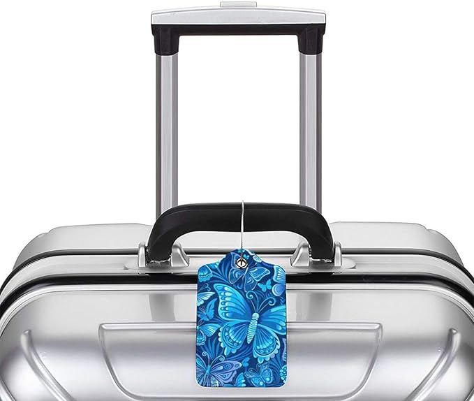 2 Pack Luggage Tag for Suitcase, Cute Unique Leather Suitcase Tags Identifiers with Privacy Name Address Labels & Durable Steel Loop for Women Men Travel