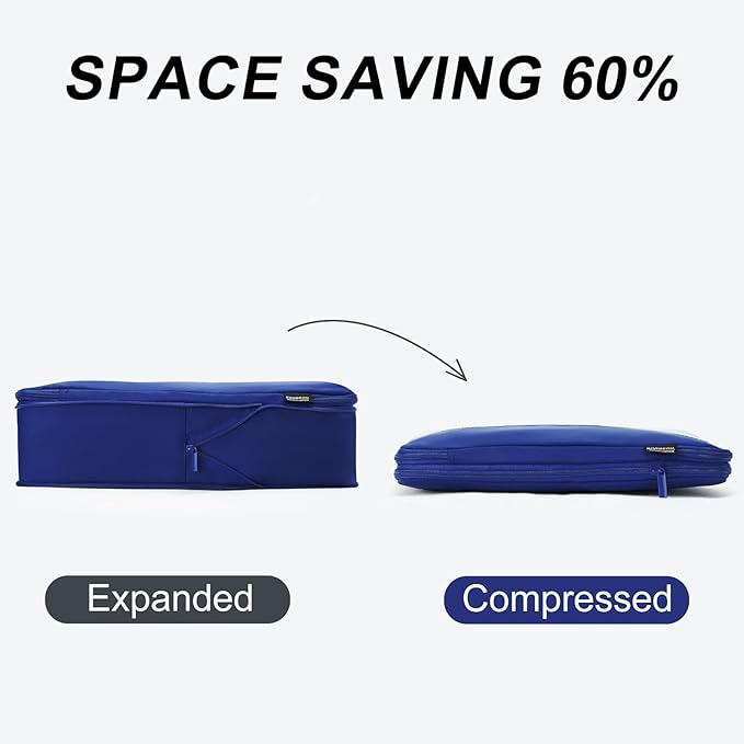 6 Set Compression Packing Cubes for Travel Essentials, Luggage Organizers for Suitcases (Dark Blue)