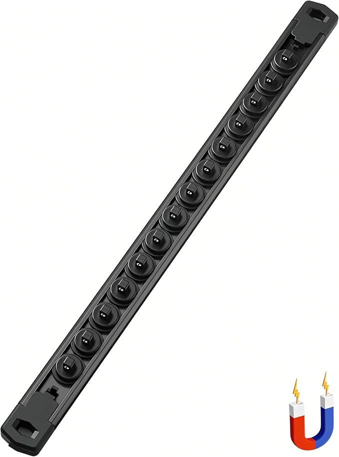 ALOANES 1/4-Inch Drive Magnetic Socket Organizer, Heavy Duty Aluminum Socket Rail Organizer, 360° Swivel Clips Socket Holder Kit for Tool Box, 1/4-Inch Socket Holder x 14 Clips (Black)