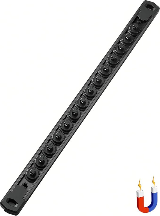 ALOANES 1/4-Inch Drive Magnetic Socket Organizer, Heavy Duty Aluminum Socket Rail Organizer, 360° Swivel Clips Socket Holder Kit for Tool Box, 1/4-Inch Socket Holder x 14 Clips (Black)