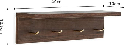 Entrance Coat Rack ，Coat Hooks, Wall-Mounted Wooden Hook Rack, Wall-Mounted Shelves，Key Hook for The Wall，Key Hook (Walnut Color Veneer-c)