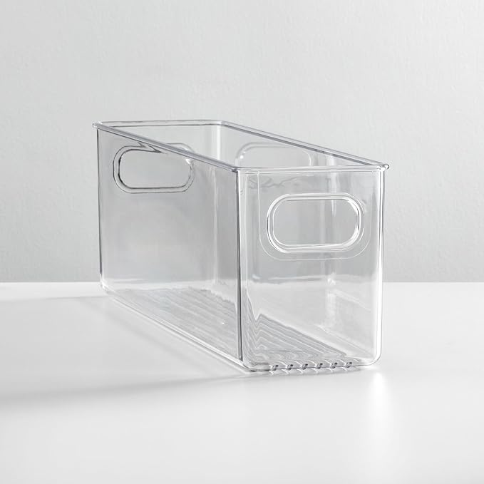 mDesign Plastic Long Stackable Storage Organizer Container, Organization Bin w/Handles for Kitchen, Pantry, Fridge, Freezer, Cabinet, Perfect to Hold Breast Milk - Ligne Collection - Clear