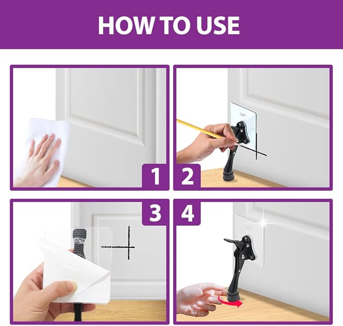 Door Stopper with Adhesive Bracket Stickers, No Drilling or Tools Needed, Available for All Doors, Door Holder, Heavy Door Stop, KickDown Door Stoppers, Bottom of Door by HASHI (White/Bracket)