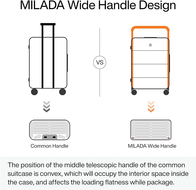 MILADA Wide Handle Carry On Luggage with Front Pocket Hardshell 20 Inch Front Opening Luggage with Spinner Wheels TSA Lock Aluminium Suitcase Airline Approved Carry-On Travel Luggage, Bamboo Green