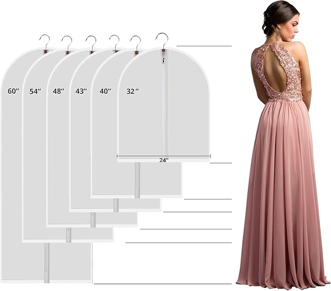 Garment Bags for Hanging Clothes, Clear Plastic Closet Storage Covers with Cedar Balls, 24" x 43"/54”, 6 Pack
