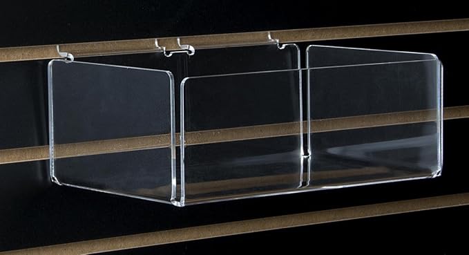 Displays2go Set of 5, Clear Acrylic Bin for Slatwall, Single Compartment, 10" w x 3.75" h x 6.25" d