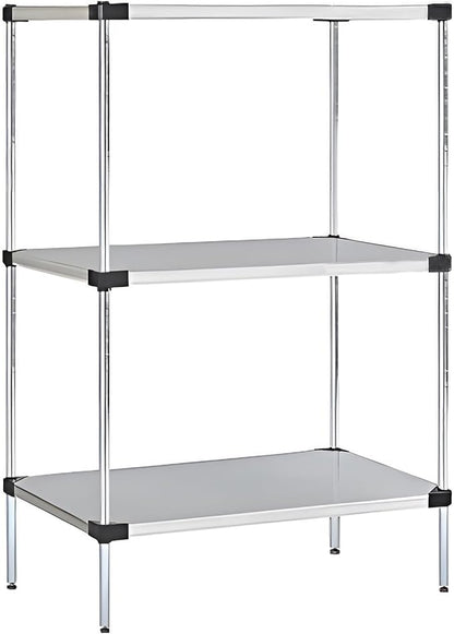 Omega Solid Stainless Steel Shelves, 24" Deep x 24" Wide x 34" High 3 Tier Heavy Duty Solid Shelving Unit for Kitchen Garage Office Restaurant Warehouse 800-lb Per Shelf Weight Capacity
