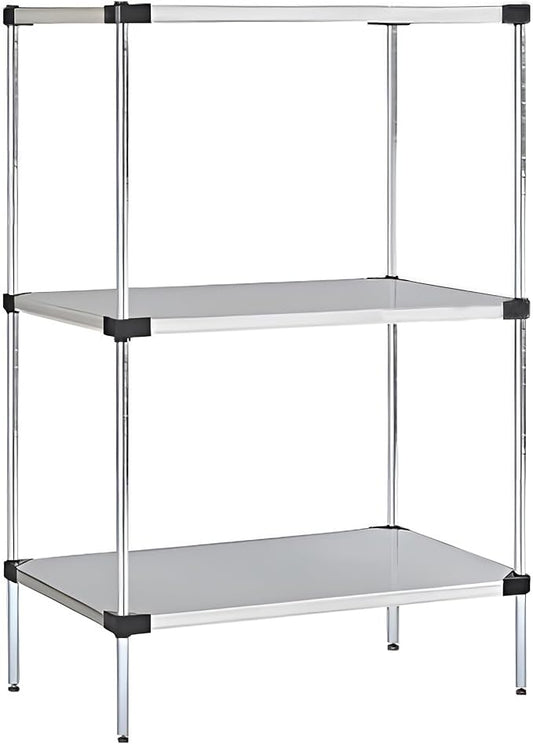 Omega Solid Stainless Steel Shelves, 24" Deep x 24" Wide x 34" High 3 Tier Heavy Duty Solid Shelving Unit for Kitchen Garage Office Restaurant Warehouse 800-lb Per Shelf Weight Capacity