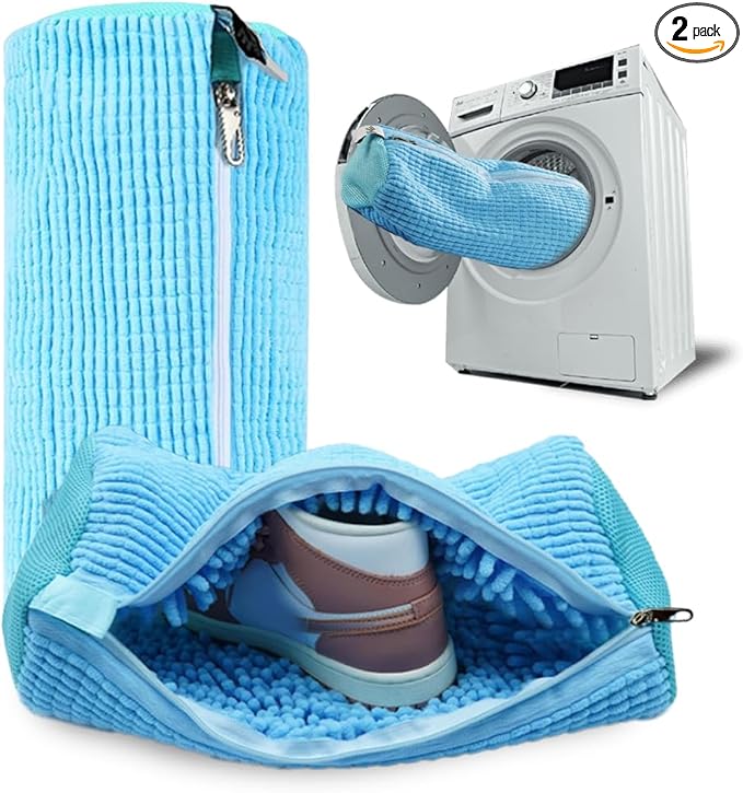 EPSCY Shoe Washing Machine Bag 2 Pack - Reusable Deep Clean Sneaker Bags - Fits All Shoe Sizes & Types, Self-Locking Zipper, Protects Machine (Blue)