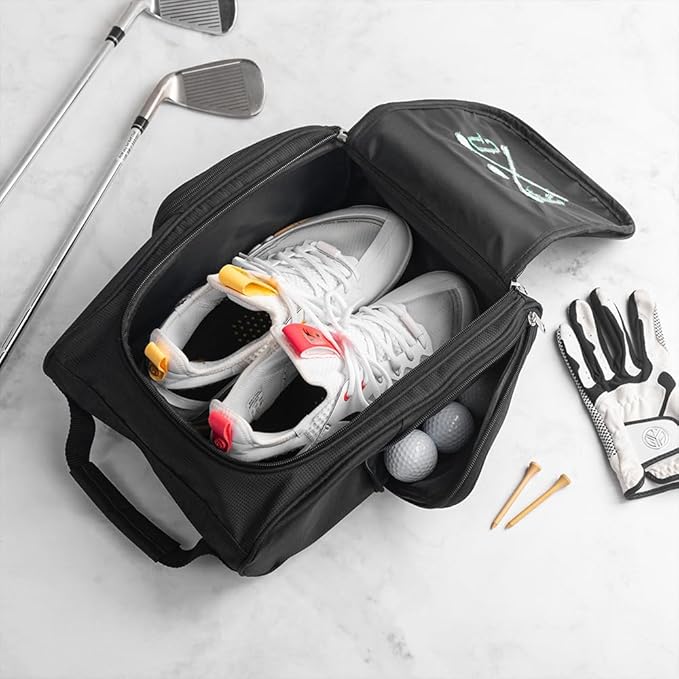 Embroidered Golf Shoe Bag Men Women Handle Strap Personalized Name Golf Shoes Carry Bag With Side Storage Pack Customized Birthday Gifts For Father Son Mother