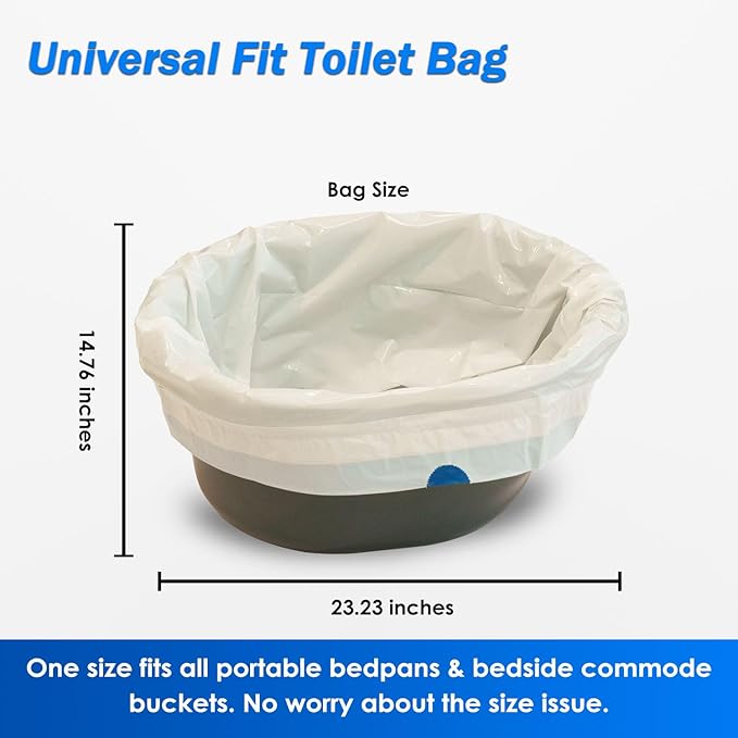 100 Count Enlarged Bedside Commode Liners for Commode Chairs, Bed Pans, and Portable Toilets, Pre-Separated, Leakproof, Sturdy, Disposable, for Adults, Seniors, Medical Care, and Camping