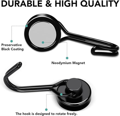 MIKEDE 12 Pack Magnetic Hooks, 40Lbs Heavy Duty Neodymium Magnet Hooks Black Magnetic Swivel Hooks for Hanging, Rust Proof Strong Magnets with Hook Magnetic Metal Hanger for Toolbox, Storage