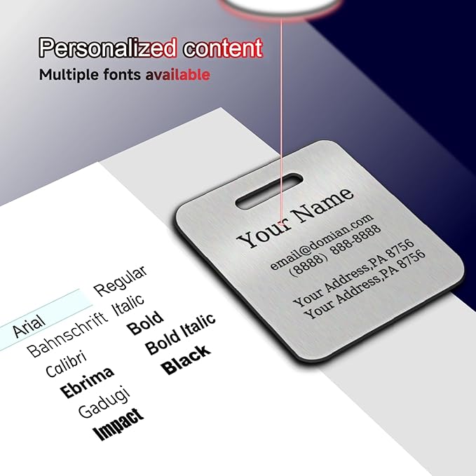 （2-Pack） Stainless Steel Custom Luggage Tags - Laser Engraved Personalized Travel Tags - Custom Name Identification Tags: for Suitcases, Backpacks, Bags and More (Silver)