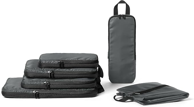 Amazon Essentials Ultralight Compression Packing Cubes Packing Organizer Grey check 6 pack Grey