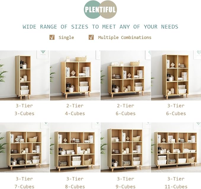 IOTXY Open Cube Low Bookcase - 3-Tier Freestanding Storage Display Cabinet Organizer with Legs for Home Office, 6-Cubes Open Shelf Short Bookshelf, Oak