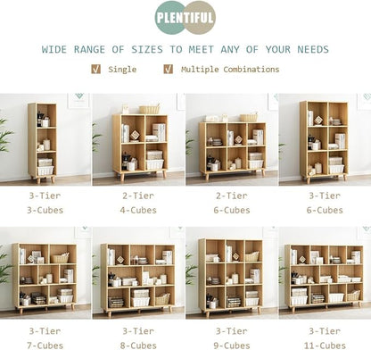 IOTXY Open Cube Low Bookcase - 3-Tier Freestanding Storage Display Cabinet Organizer with Legs for Home Office, 6-Cubes Open Shelf Short Bookshelf, Oak