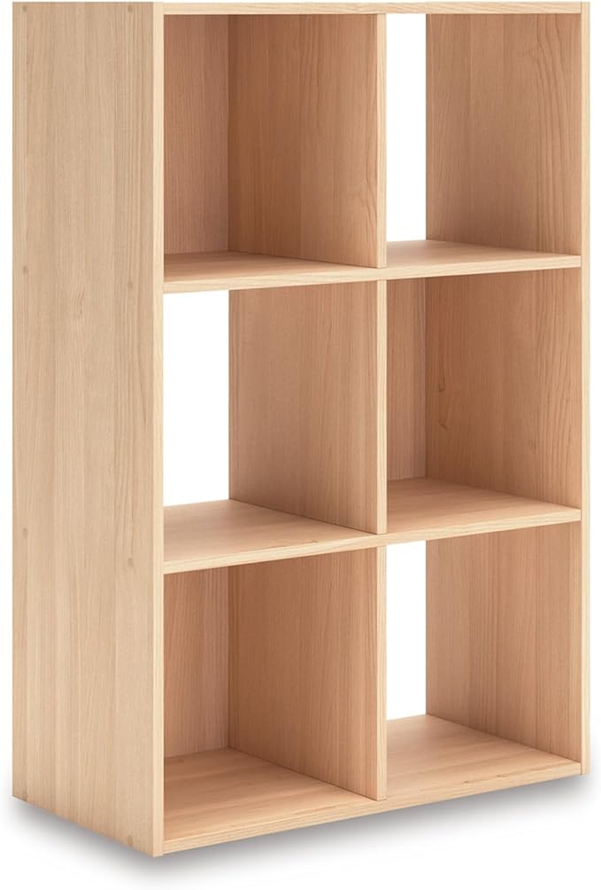 Signature Design by Ashley Piperton 3-Tier Floor Standing 6 Cube Organizer for Living Room, Wood, Works with 10.5" W x 10.5" D x 11" H Storage Bin (Sold Separately), Light Brown
