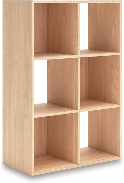 Signature Design by Ashley Piperton 3-Tier Floor Standing 6 Cube Organizer for Living Room, Wood, Works with 10.5" W x 10.5" D x 11" H Storage Bin (Sold Separately), Light Brown