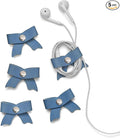 SenseAGE 5 Pack Cord Organizer, Bow Cord Keeper, Cable Organizer USB Holder, Leather Cable Management, Cable Straps, Earphone Winder, Storage Straps for Electronics, Earbuds, Small, Random Blue