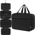 Toiletry Bag For women,Portable Hanging Organizer,4 Leakproof Compartment for full-sized Conditioner, Brushes Set, Makeup Accessories,Visible and easy to access.L-black