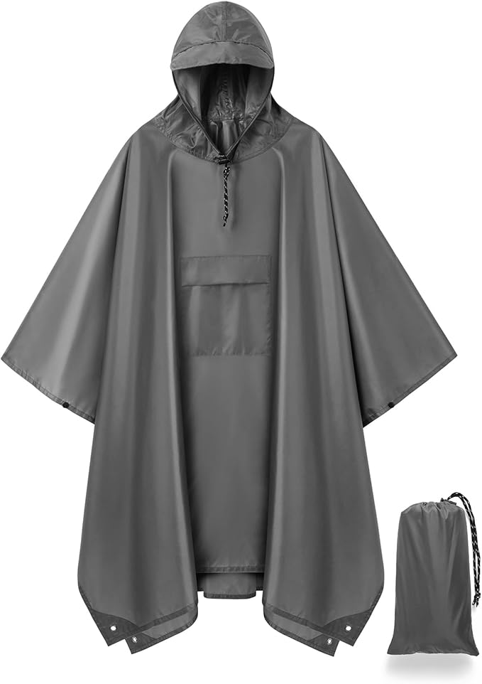 salamra Hooded Rain Poncho Waterproof Raincoat Jacket for Men/Women/Adults with Pocket