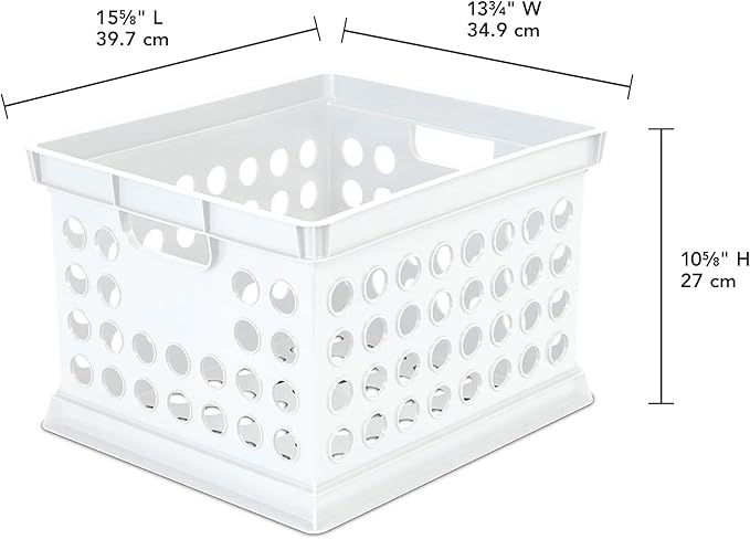Sterilite Stackable Plastic Storage Crate Bin Organizer File Box with Handles for Home, Office, Dorm, Garage, or Utility Organization, White, 24-Pack