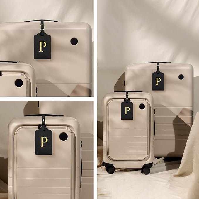 Luggage Tag PU Leather for Suitcase Baggage Handbag Travel Bag Label Suitcase Tag Suitcase Label Tag w. Name Card & Privacy Cover (P)