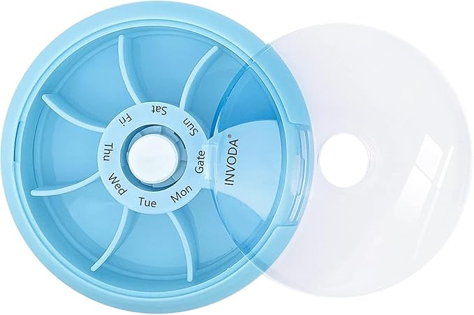 8PCS INVODA Weekly Pill Organizer 7 Compartment Rotating Pill Box for Daily Medication & Vitamins - Portable Travel Pill Case Fish Oil Supplements Vitamins Organizer