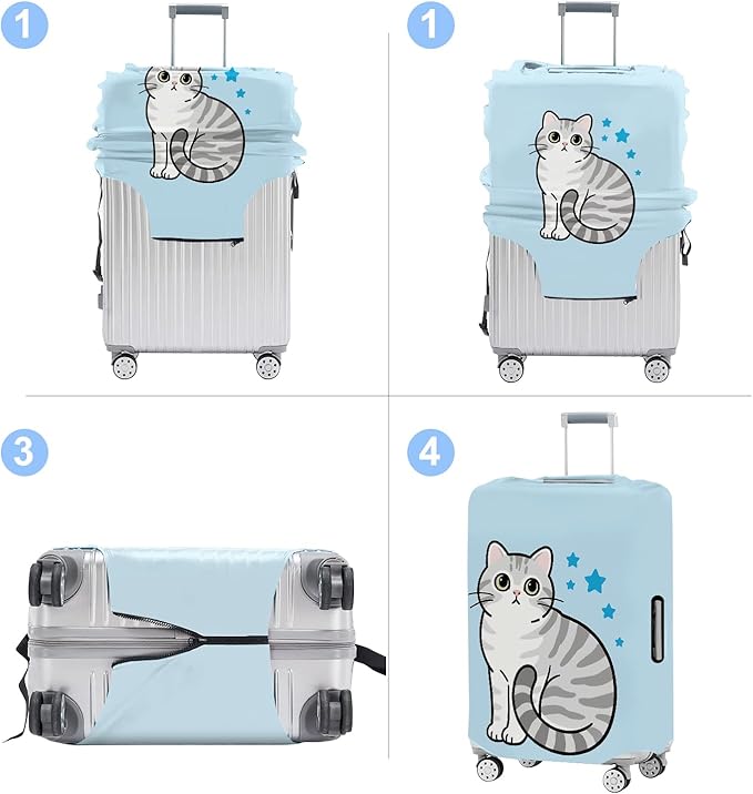 Luggage Cover Washable Suitcase Protector Anti-scratch Suitcase cover Fits 20-34 Inch Luggage (Cat, S(20-22inch suitcase))