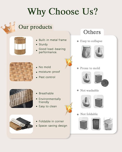 Laundry Hamper Laundry Basket Round 19.0 Gal (72 L) Handwoven Rattan Laundry Basket, Large Wicker Laundry Hamper with Removable Laundry Bag Handles 2 Mesh Bags for Bathroom Living Room Gray