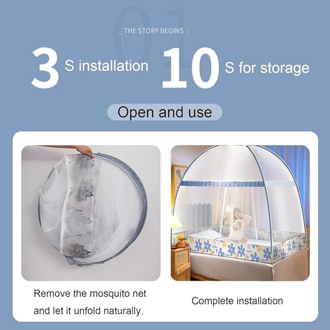 Pop-Up Mosquito Net Tent for Beds Portable Folding Canopy with Net Bottom, Fits Twin to King Size 79x71x59inch, Easy Install Wash for Baby Adults, Indoor Outdoor Use (Pink Rabbit-Queen Bed)