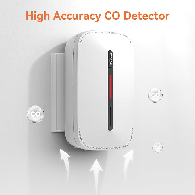 Jemay Carbon Monoxide Detector Plug in with 10 Year Battery Backup, Travel CO Detectors with Test-Button & Breathing Light, Portable AC Co Monitor Alarm for Home/RV/Rental Property, 2 Packs
