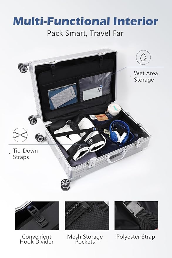 HotWay 22 Inch Checked in Luggage with Aluminum Frame,PC Hard Shell Suitcase with Spinner Wheels and TSA Lock, Large Suitcase for Travel, Green