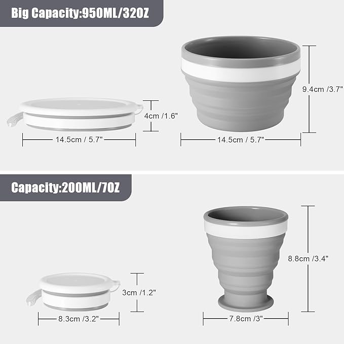 Odoland Camping Mess Kit Silicone Collapsible Bowl, Cup & Stainless Steel Spoon for 1 Person Backpacking Outdoor, Camping, Hiking and Picnic