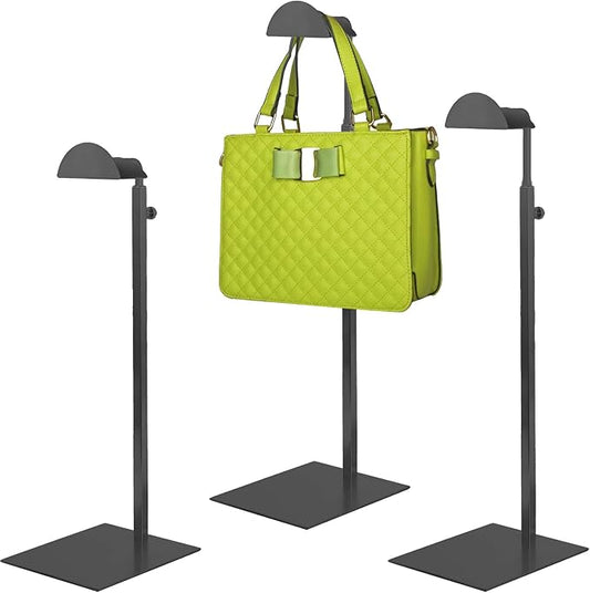 Purse Display Stands, 3 Pack Black Handbag Display Stand Stainless Steel Purse Display Rack Adjustable Height Bag Display Stand Holder Anti-fingerprint for Retail Boutiques Commercial Store