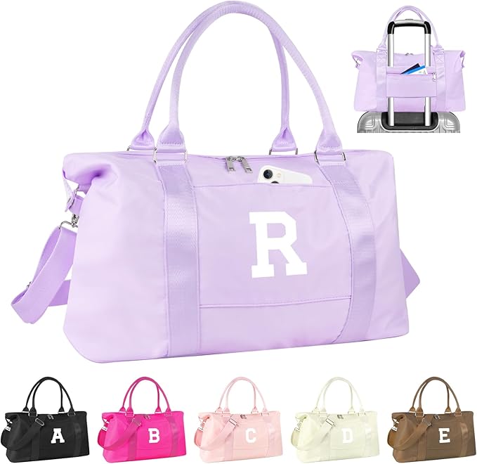 Daughter Niece Gifts for Teen Girl Kids, Initial Travel Duffel Bag Sports Gym Bag Personalized Gifts Weekender Bag，Monogram Overnight Bag Cute Dance Bag Birthday Bridesmaid Gifts for Women(Purple, R)