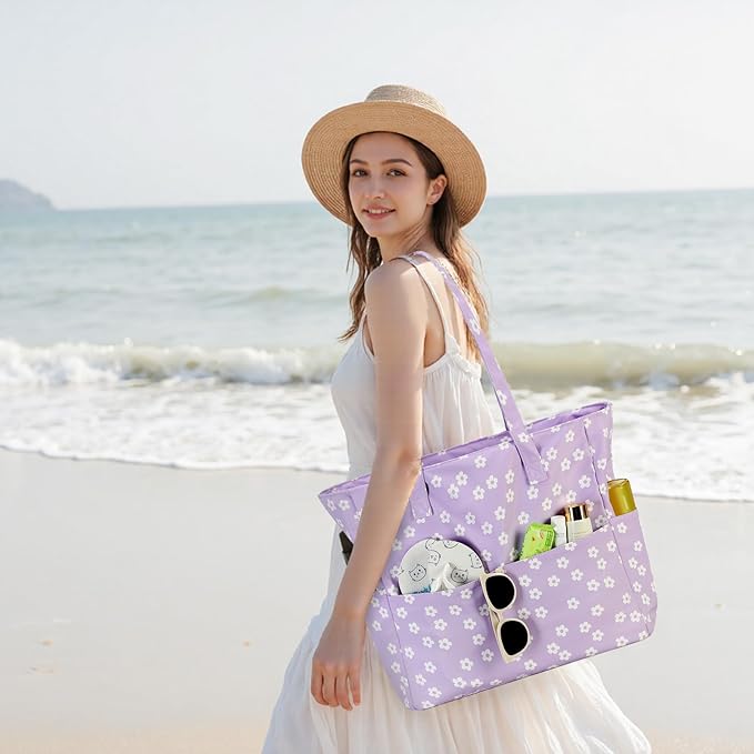 Waterproof Beach Tote Pool Bags for Women Ladies Extra Large Gym Tote Carry On Bag With Wet Compartment for Weekender Travel