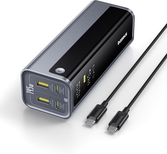 Baseus Laptop Power Bank, 20800mAh 145W Portable Charger USB C with 4 Ports, Digital Display, Travel Powerbank Fast Charging (77Wh) for MacBook, iPhone 16/15 Series, Samsung, Dell, Steam Deck etc.
