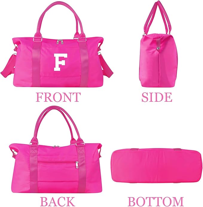 Overnight Bag for Kids Teen Girls Weekender Dance Bag Birthday Graduation Gifts,Initial Travel Duffel Bag Sports Gym Bag Personalized Weekender Bag Carry On Bags Preppy Gifts for Women(Hot Pink, F)
