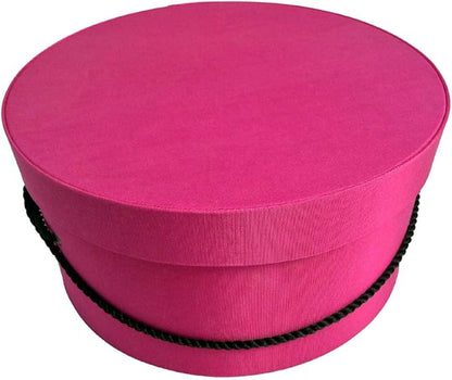 Sarah's Hat Boxes Classic Cerise Hat Box – 12.75" x 6.5" (Dia. x Ht.) Handmade in USA – Odorless Non-Toxic Adhesive, Cording Handle – Premium Storage for Hats & Accessories